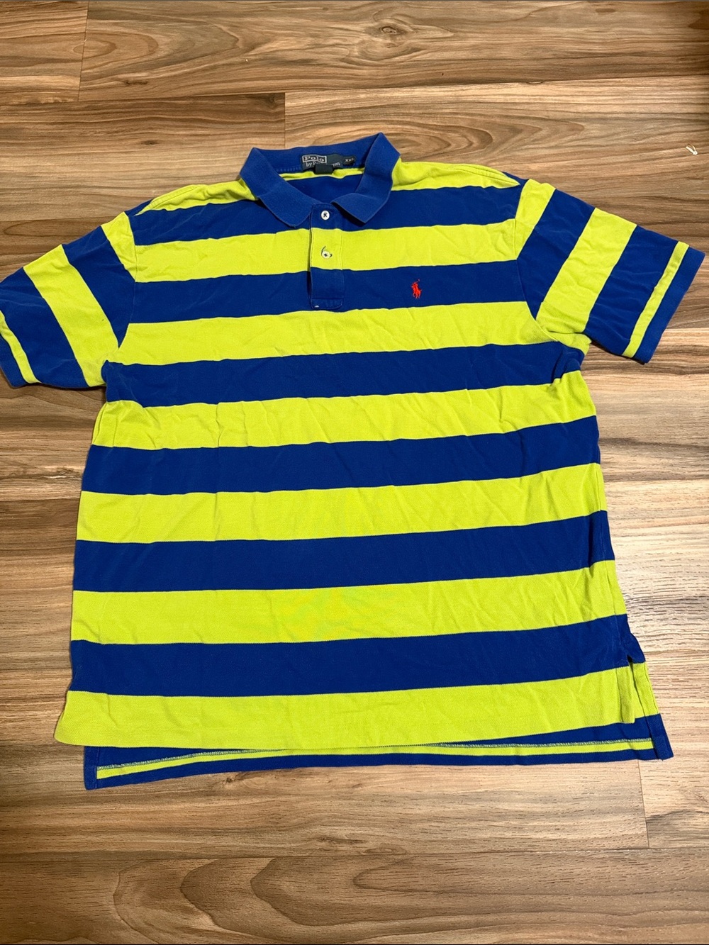 Vtg. Polo Ralph Lauren Men’s XXL Bold Striped Pique Polo Shirt Green Blue Preppy